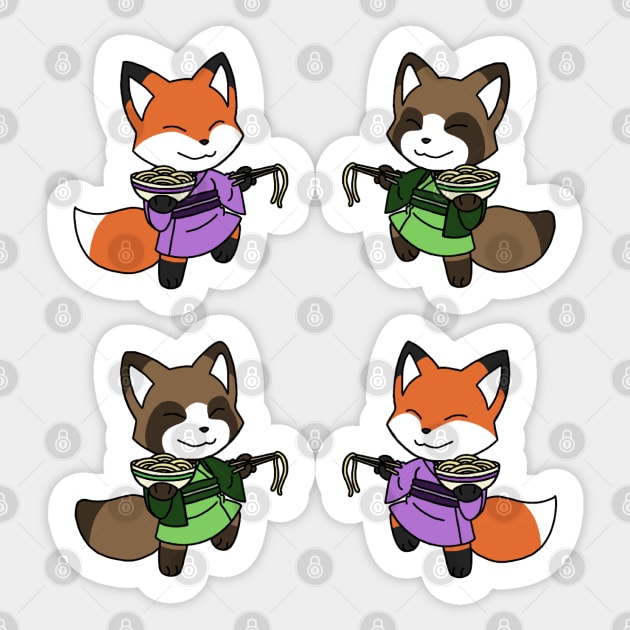 Kitsune and Tanuki Noodles Sticker by Firestorm Fox